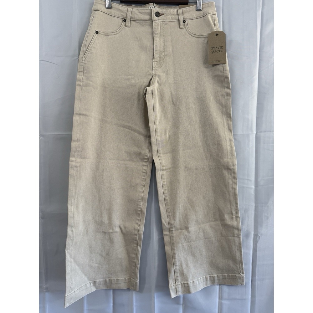 FRYE Anthropologie Womens 12 35x30 Pants Riley Wide Leg Khaki Mid Rise New Tags - Picture 2 of 12